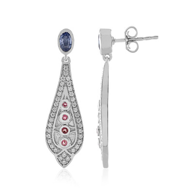 Boucles d'oreilles en argent et Saphir bleu de Ceylan non chauffé