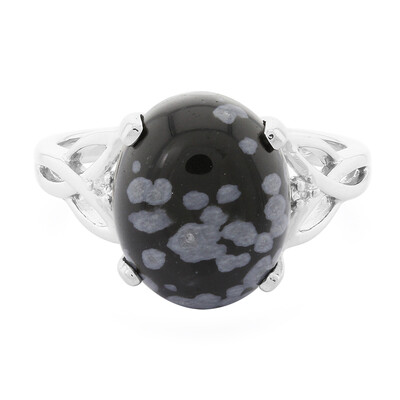 Bague en argent et Obsidienne Flocon-de-Neige