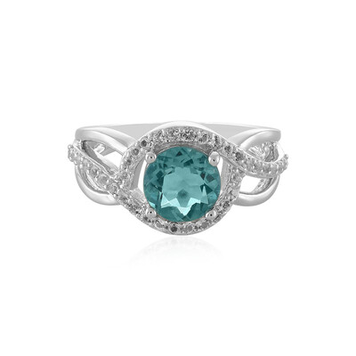 Bague en argent et Fluorite bleu pétrole de Belgique