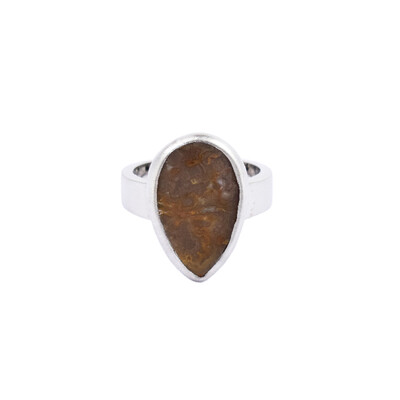 Bague en argent et Agate mousse marron