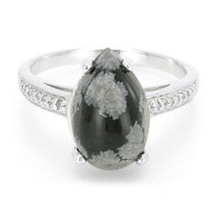 Bague en argent et Obsidienne Flocon-de-Neige