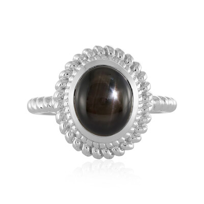 Bague en argent et Saphir étoilé noir