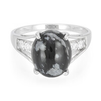 Bague en argent et Obsidienne Flocon-de-Neige