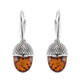 Boucles d'oreilles en argent et Ambre baltique couleur cognac (dagen)