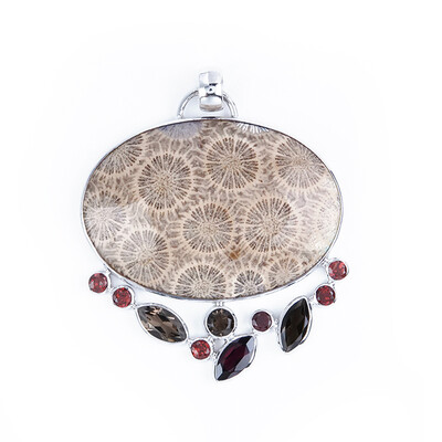 Pendentif en argent et Corail fossilisé