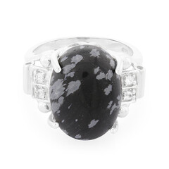 Bague en argent et Obsidienne Flocon-de-Neige