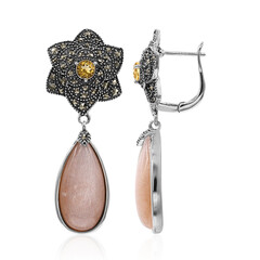 Boucles d'oreilles en argent et Pierre de lune pêche (Annette classic)