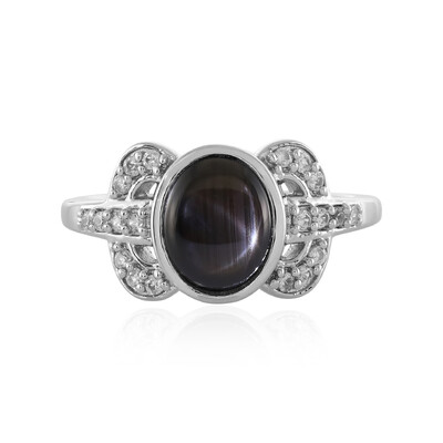 Bague en argent et Saphir étoilé noir