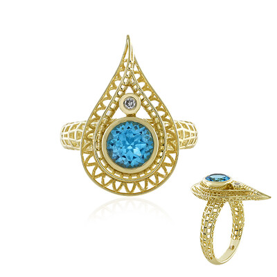 Bague en or et Topaze bleu Suisse (Ornaments by de Melo)