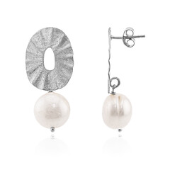 Boucles d'oreilles en argent et Perle blanche de culture d'eau douce (Joias do Paraíso)