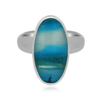 Bague en argent et Opale bleue d'Atacama