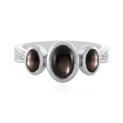 Bague en argent et Saphir étoilé noir