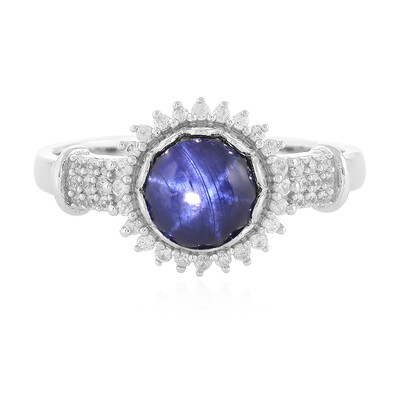 Bague en argent et Saphir étoilé bleu