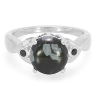 Bague en argent et Obsidienne Flocon-de-Neige