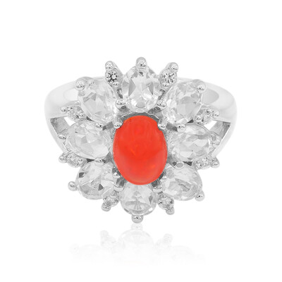 Bague en argent et Opale rouge d'Éthiopie