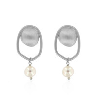 Boucles d'oreilles en argent et Perle blanche de culture d'eau douce (Joias do Paraíso)