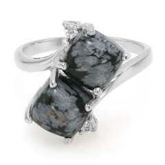 Bague en argent et Obsidienne Flocon-de-Neige