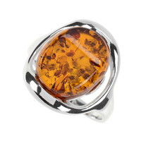 Bague en argent et Ambre baltique couleur cognac