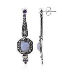 Boucles d'oreilles en argent et Agate zonée bleue (Annette classic)