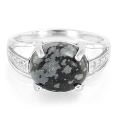 Bague en argent et Obsidienne Flocon-de-Neige