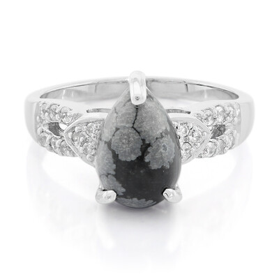 Bague en argent et Obsidienne Flocon-de-Neige