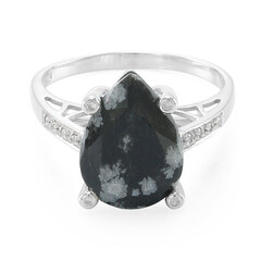 Bague en argent et Obsidienne Flocon-de-Neige