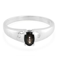 Bague pour homme en argent et Saphir étoilé noir