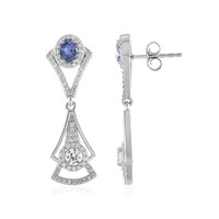 Boucles d'oreilles en argent et Saphir bleu de Ceylan non chauffé