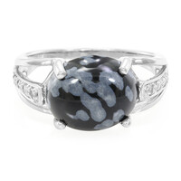 Bague en argent et Obsidienne Flocon-de-Neige